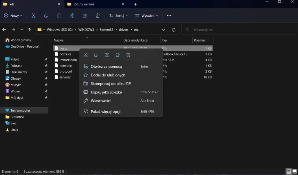 Screenshot z exploratora plików